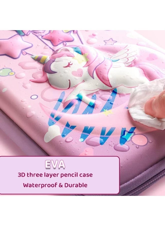 مقلمة يونيكورن، طقم أدوات مكتبية لطيف للبنات، حقيبة أقلام ثلاثية الأبعاد من مادة EVA بسعة كبيرة للأطفال، طقم أدوات مكتبية، هدايا العودة إلى المدرسة للأطفال، وردي - Image 3