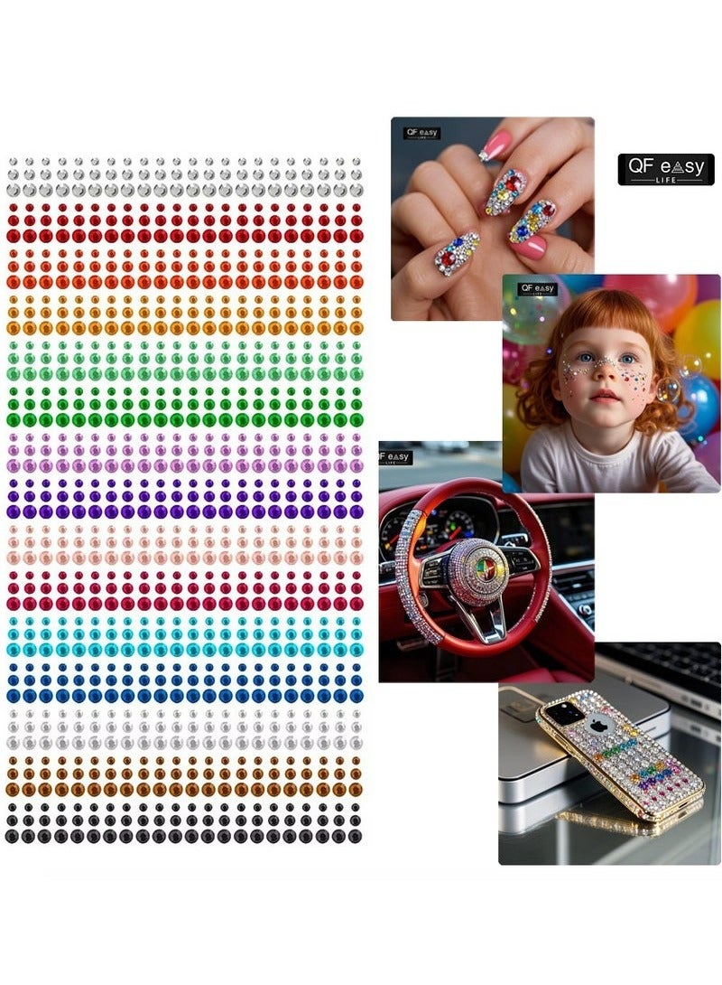 Crystals Rhinestones Kids Stickers 900PCS 15 Colors 3 Sizes Crafts Jewels Sticker Colorful Gem Diamond Makeup Face Eyes Jewels Nail Art Sticker - Image 5
