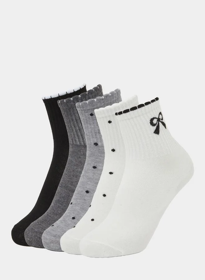 ستايلي Girls Pack Of 5 - Bow Detail Quarter Socks