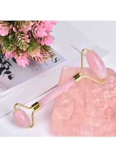 Rubik Jade Roller Facial Face, Body Eyes Neck Massager Tool Reduce Wrinkles Aging Original Natural Jade Stone Pink  - Image 2