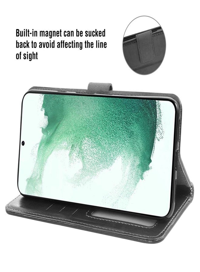 أسو ويش جراب محفظة متوافق مع سامسونج جالاكسي S22 بلس 5G من أسويش، واقي شاشة من الزجاج المقوى، غطاء قلاب من الجلد، حامل بطاقات، متوفر باللون الأسود. - Image 4