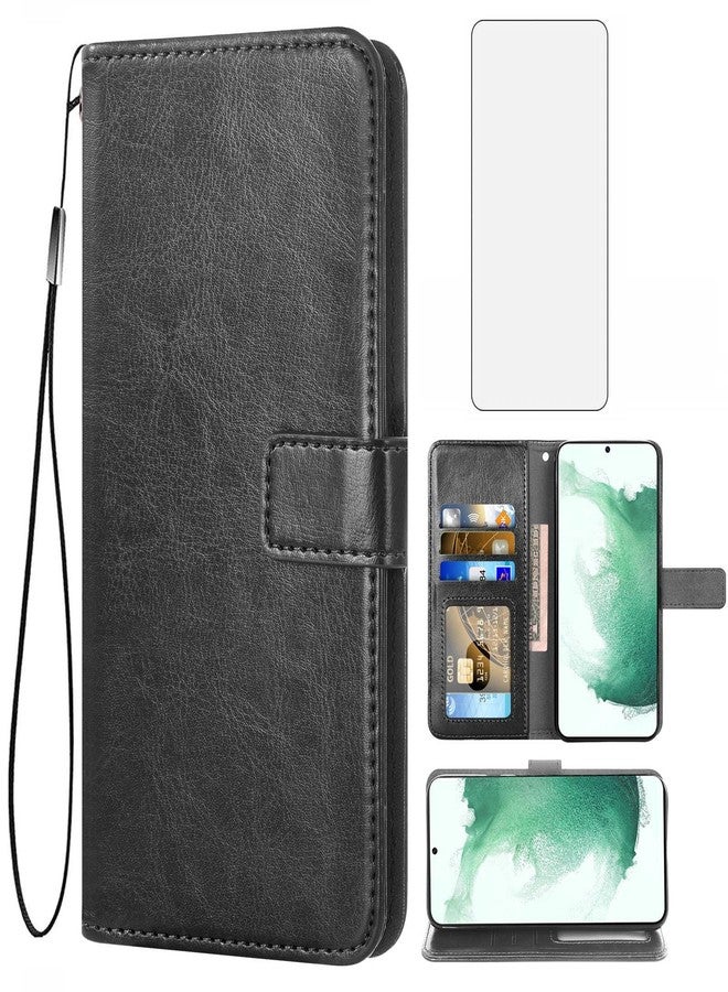 أسو ويش جراب محفظة متوافق مع سامسونج جالاكسي S22 بلس 5G من أسويش، واقي شاشة من الزجاج المقوى، غطاء قلاب من الجلد، حامل بطاقات، متوفر باللون الأسود. - Image 1