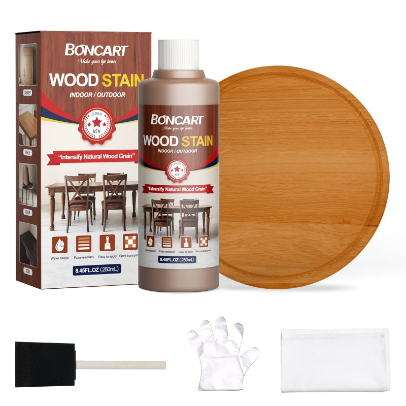 Boncart Water-Based Wood Stain, 8.45FL.OZ/250mL Stain for Wood, Suitable for Staining Indoor and Outdoor Wooden Items and Furniture, Non-Toxic, Multiple Finishes (Teak) - Image 1