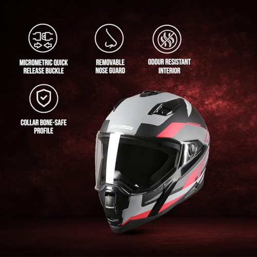 TVS Racing Anti Matter Full Face Helmet for Bike & Motorcycle Riders-DOT & ISI Certified-Lightweight ABS Shell, UV Resistant-Ventilated Comfort Liner, Quick-Release Visor & Chin Strap (Red/XL) - Image 2