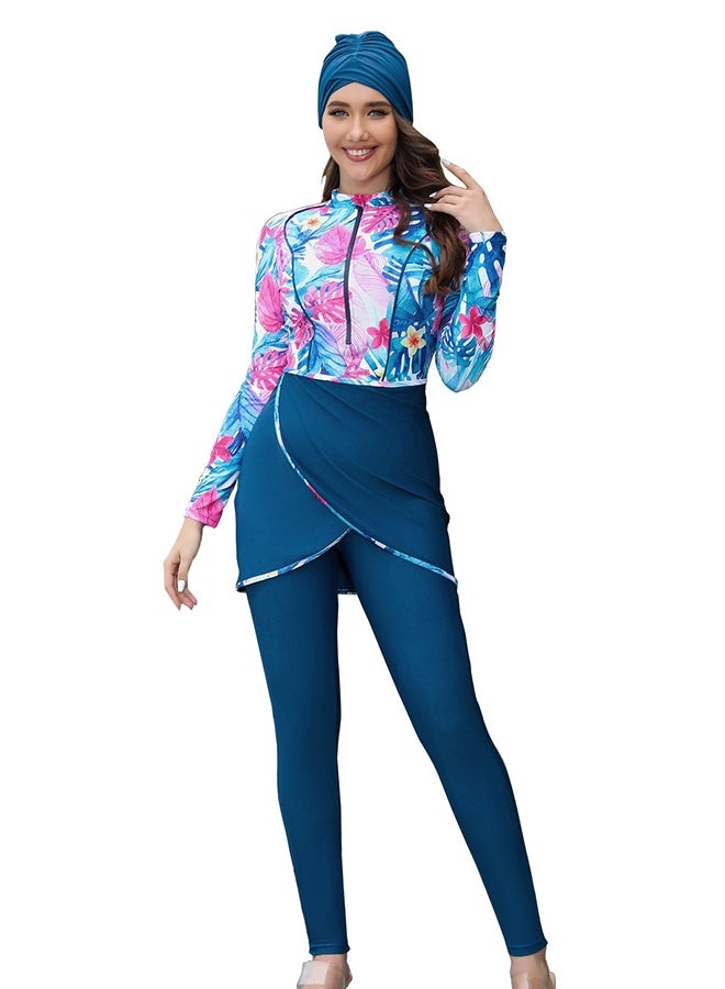 JiuAn Muslim Swimsuits for Women Long Sleeve Built-in Bra Swimming Tops + Swimming Pants + Hijab Burkini Full Cover Swimwear - Image 1