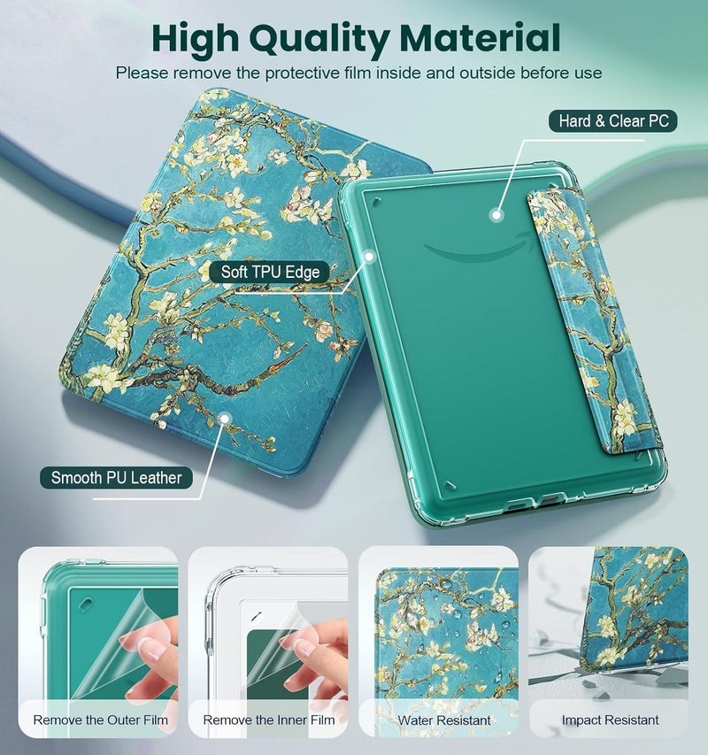 MoKo Detachable Magnetic Case for All-new 7" Kindle Paperwhite 12th Gen 2024 & Kindle Colorsoft 2024/2025,Ultra Clear Back Scratch-Proof Light & Shell Cover with Auto Wake/Sleep, Apricot Blossom - Image 5