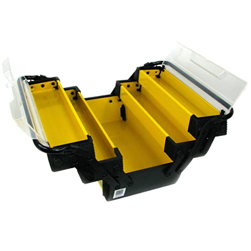 Stalwart Portable Tool Box - Storage Compartments for Tools, Parts, Crafting Supplies or Tackle by Stalwart - Cantilever Toolbox, 18"L x 11.8"W x 8.25"H, Black/Yellow - Image 5