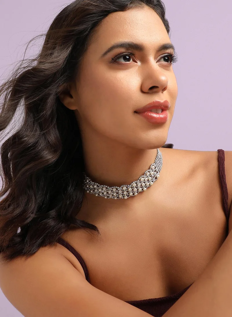 SOHI Pearl Crystal Choker Artificial Necklace Jewellery