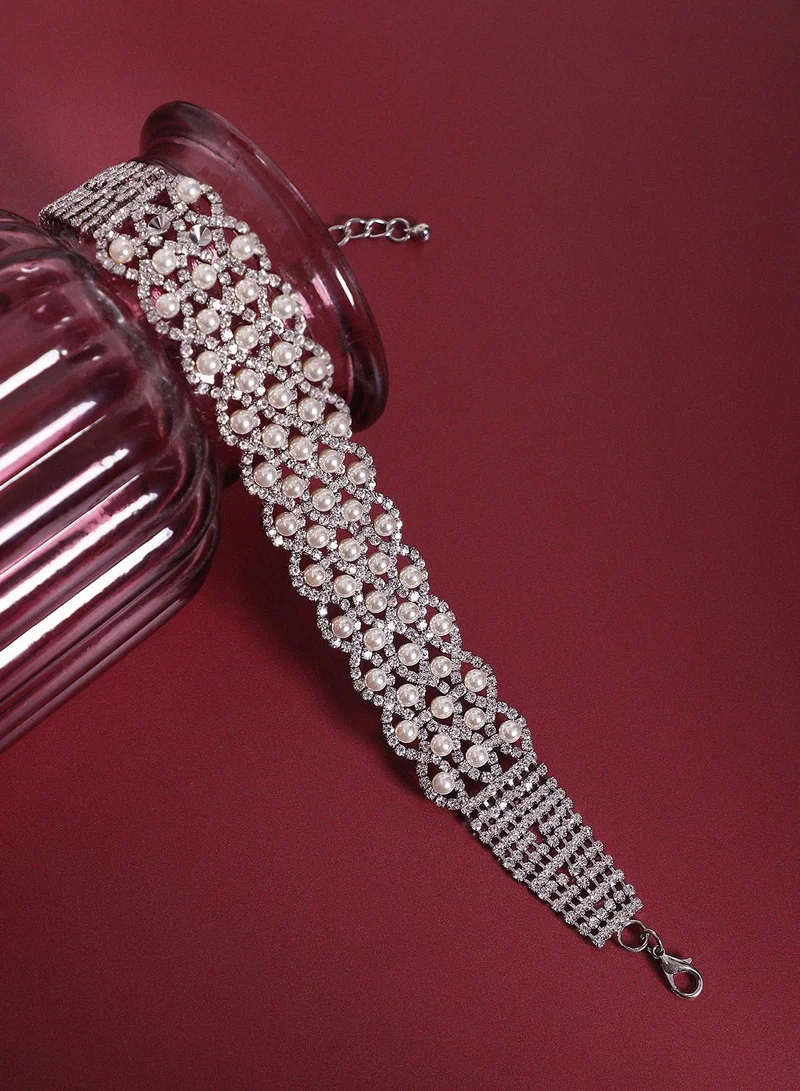 SOHI Pearl Crystal Choker Artificial Necklace Jewellery
