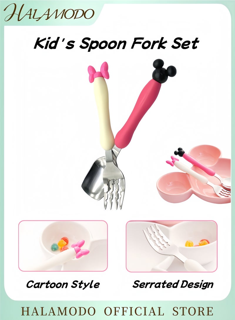 هالامودو مجموعة ملاعق وشوك للأطفال، ملاعق طعام من الفولاذ المقاوم للصدأ، خالية من مادة BPA، أدوات مائدة آمنة للغسل في غسالة الأطباق، مجموعة أدوات مائدة سفر قابلة لإعادة الاستخدام، أدوات مائدة محمولة للأولاد والبنات - Image 1