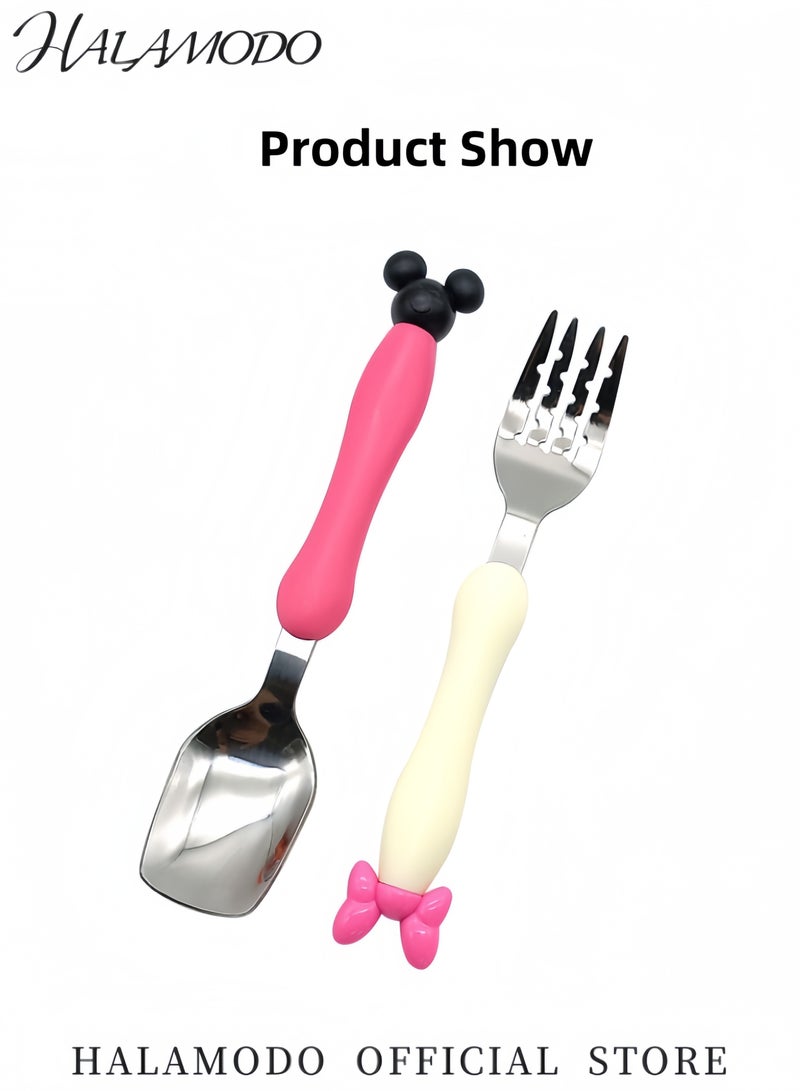 هالامودو مجموعة ملاعق وشوك للأطفال، ملاعق طعام من الفولاذ المقاوم للصدأ، خالية من مادة BPA، أدوات مائدة آمنة للغسل في غسالة الأطباق، مجموعة أدوات مائدة سفر قابلة لإعادة الاستخدام، أدوات مائدة محمولة للأولاد والبنات - Image 2