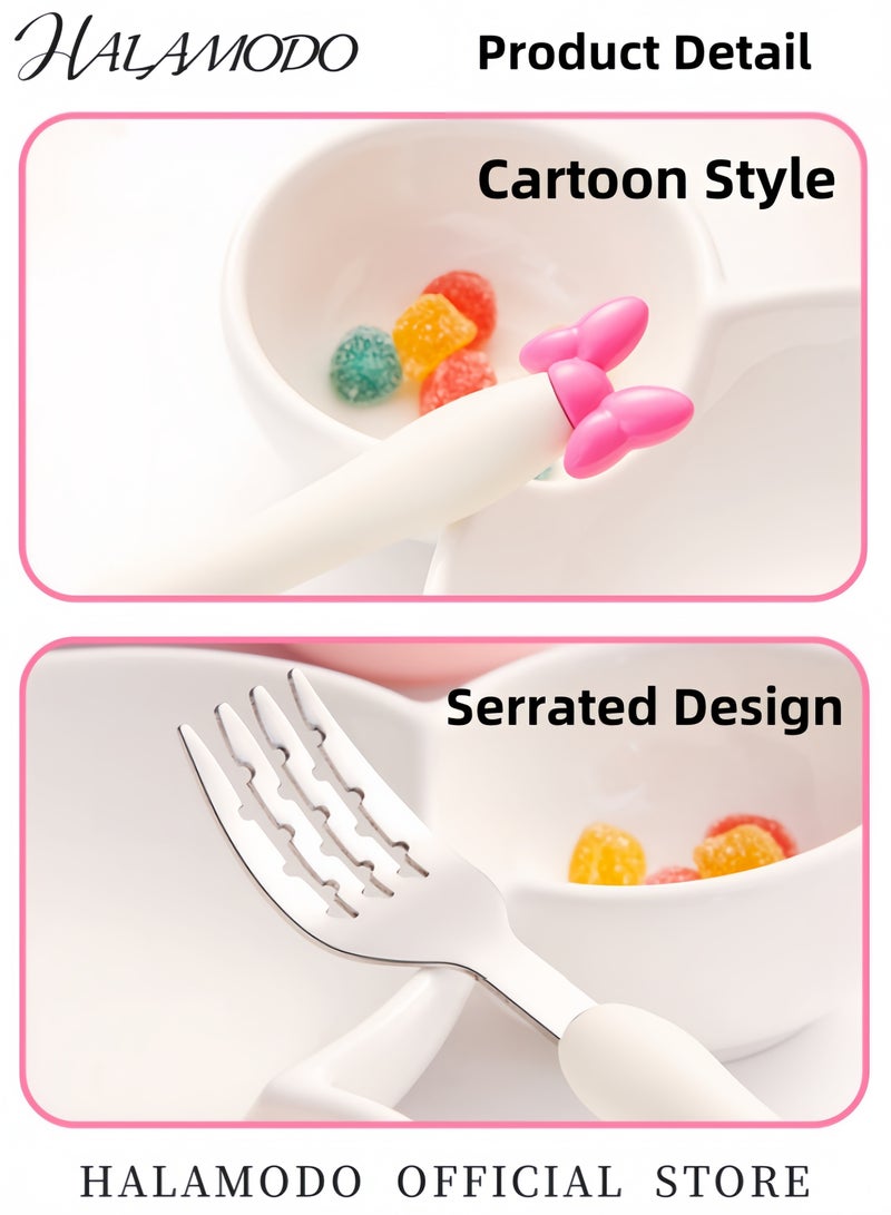 هالامودو مجموعة ملاعق وشوك للأطفال، ملاعق طعام من الفولاذ المقاوم للصدأ، خالية من مادة BPA، أدوات مائدة آمنة للغسل في غسالة الأطباق، مجموعة أدوات مائدة سفر قابلة لإعادة الاستخدام، أدوات مائدة محمولة للأولاد والبنات - Image 4