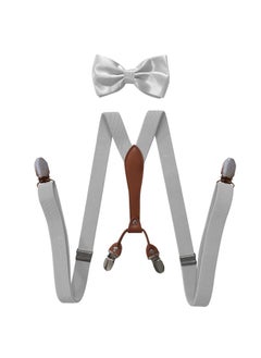 Generic Fashionable Trendy Unisex Elastic Adjustable Suspenders Anti-slip Universal Bib Pants For Adults Kids Loose Fitting Silver Gray 