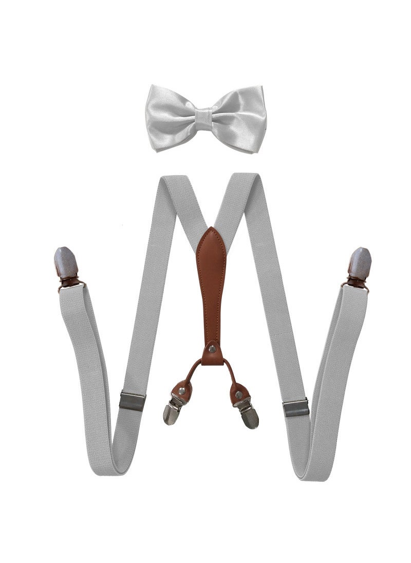 Generic Fashionable Trendy Unisex Elastic Adjustable Suspenders Anti-slip Universal Bib Pants For Adults Kids Loose Fitting Silver Gray 