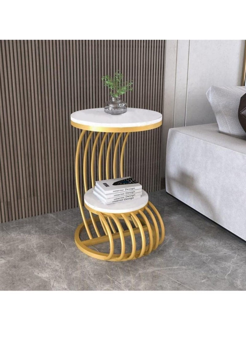 Generic Super MART Coffee Table Nesting Side Coffee Tables Set of 1 Golden White Marble Stone Coffee Table Finish Color Golden White  - Image 1