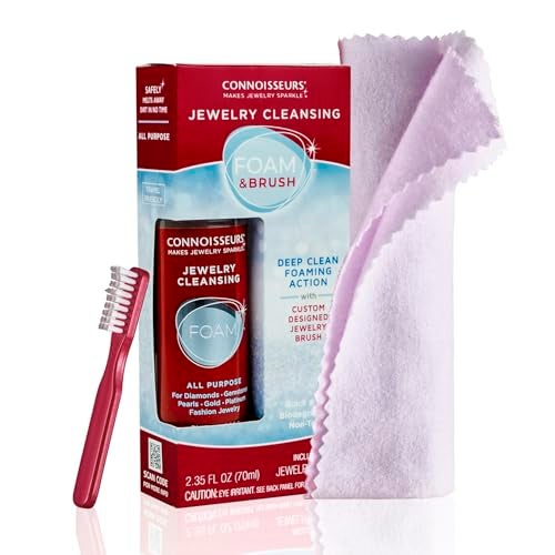 CONNOISSEURS All-Purpose Jewelry Cleansing Bundle - Includes Cleansing Foam, Polishing Cloth, and Brush - Safe for All Jewelry Types - Image 1