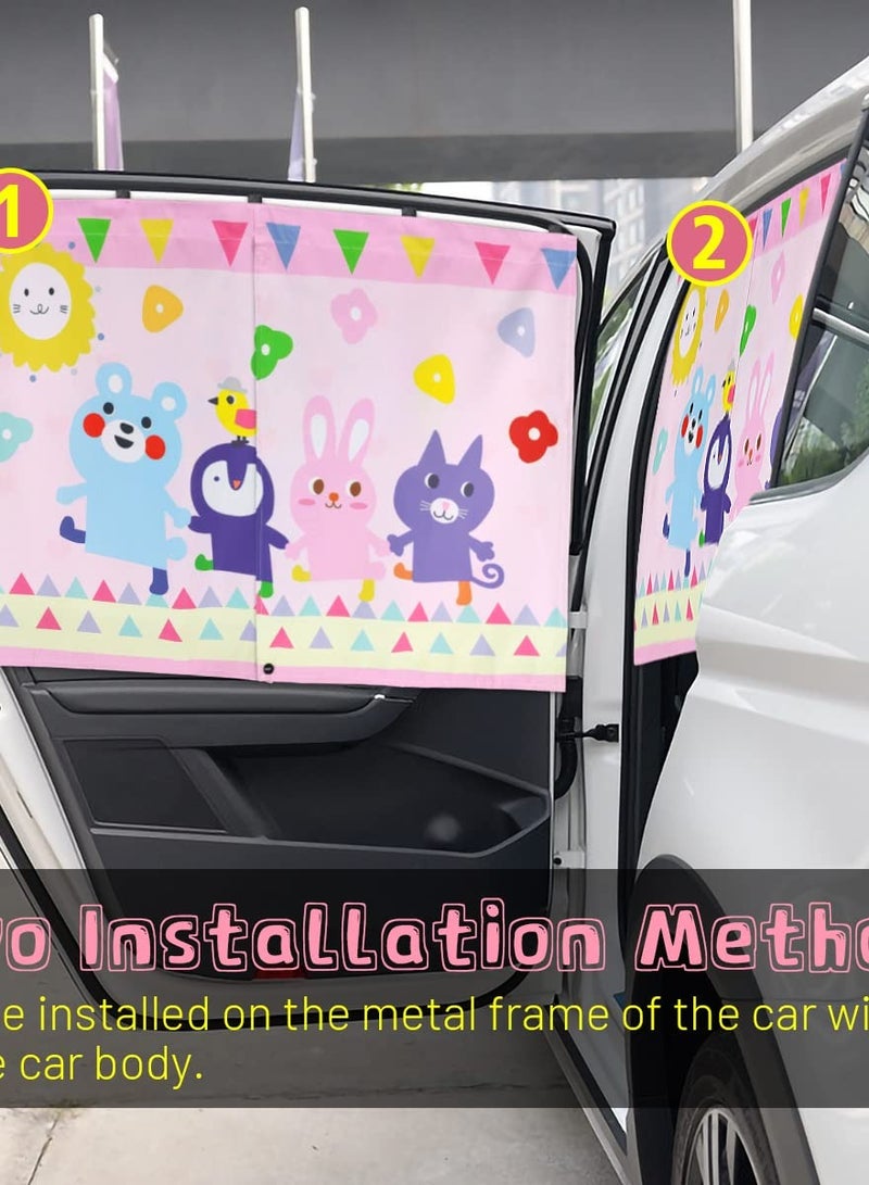 Excefore Car Window Shade for Baby, Cute Pink-Animals Design, Full Shade and Half Shade Options - Heat/UV Protection Car Window Curtain - Image 5
