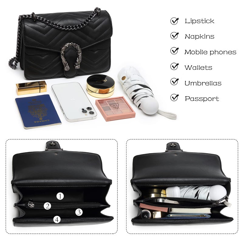 MYHOZEE Crossbody Purses for Women, Black Shoulder Bag Leather Chain Satchel Purse Ladies Handbags Evening Bag - Image 4