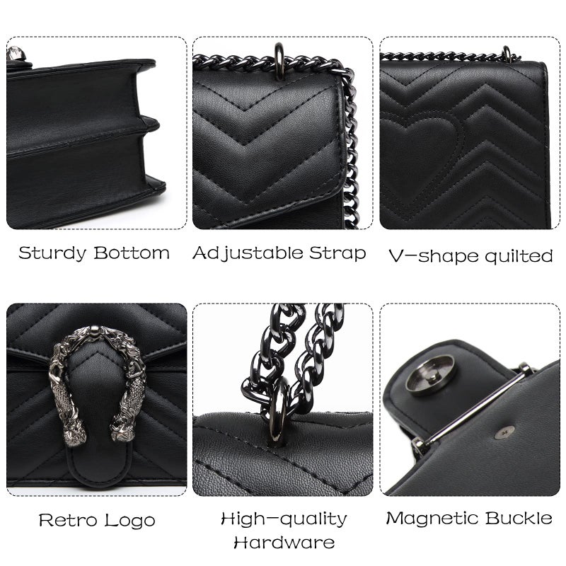 MYHOZEE Crossbody Purses for Women, Black Shoulder Bag Leather Chain Satchel Purse Ladies Handbags Evening Bag - Image 5