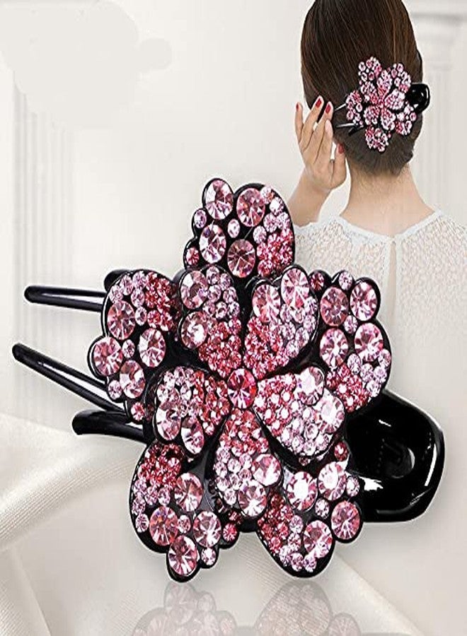 ZEMANIA مشابك شعر مرصعة بأحجار الراين من زيمانيا، دبابيس شعر على شكل زهور، مشابك شعر مزخرفة، مشط شعر لامع مرصع بالكريستال، مشبك شعر غير قابل للانزلاق للنساء والفتيات ذوات الشعر الكثيف والطويل (مجموعة من قطعتين) - Image 2