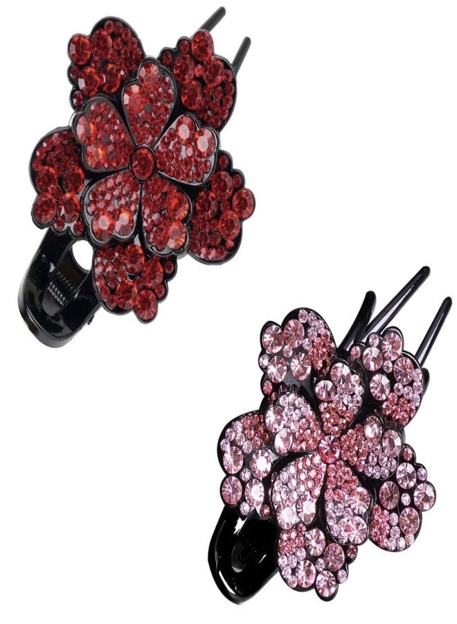 ZEMANIA مشابك شعر مرصعة بأحجار الراين من زيمانيا، دبابيس شعر على شكل زهور، مشابك شعر مزخرفة، مشط شعر لامع مرصع بالكريستال، مشبك شعر غير قابل للانزلاق للنساء والفتيات ذوات الشعر الكثيف والطويل (مجموعة من قطعتين) - Image 1