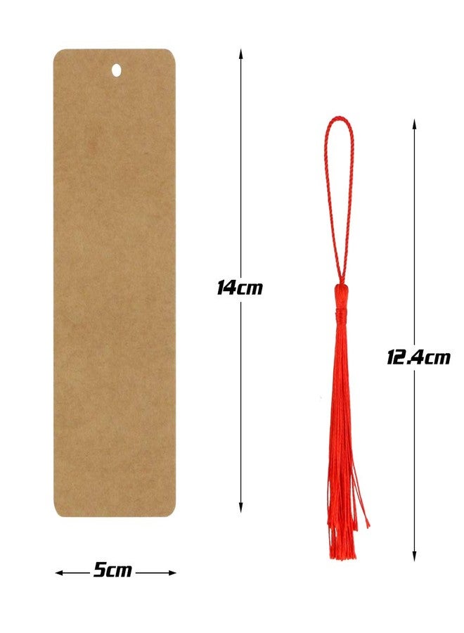 Wpxmer 120 Pcs Kraft Paper Blank Cardstock Bookmarks, Paper Bookmarks with 100 Pieces Colorful Tassels for DIY Classroom Projects and Gifts Tags - Image 2