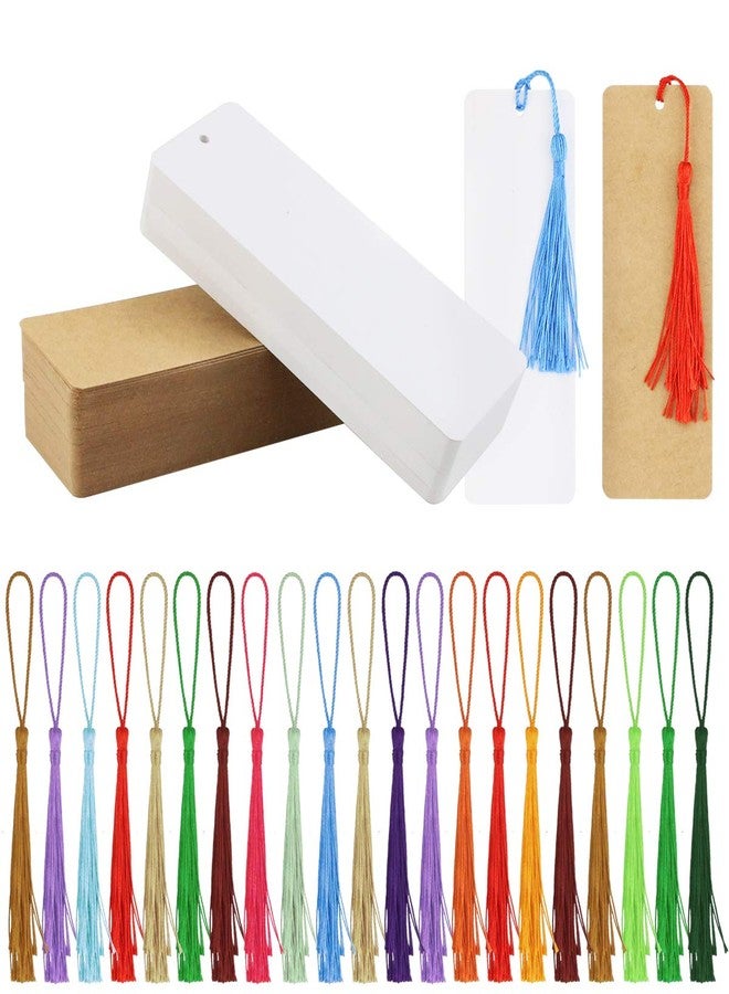 Wpxmer 120 Pcs Kraft Paper Blank Cardstock Bookmarks, Paper Bookmarks with 100 Pieces Colorful Tassels for DIY Classroom Projects and Gifts Tags - Image 1