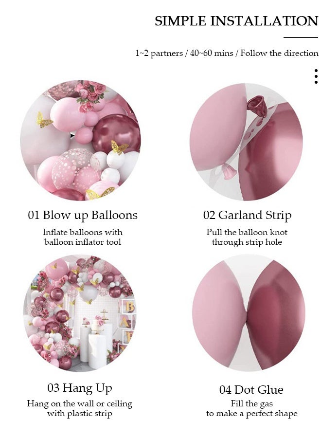 DUNISO 129PCS PCS Balloon Garland Arch Kit With Butterfly Stickers Metallic Pastel White Latex Balloons Set For Baby Wedding Birthday Party Background Decorations School Opening Ceremony - Image 4