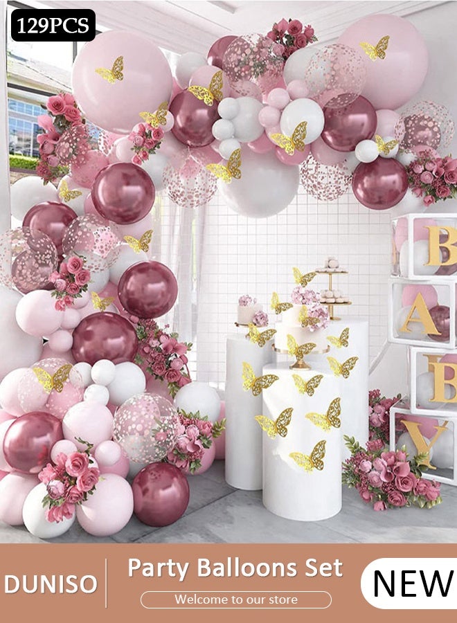 DUNISO 129PCS PCS Balloon Garland Arch Kit With Butterfly Stickers Metallic Pastel White Latex Balloons Set For Baby Wedding Birthday Party Background Decorations School Opening Ceremony - Image 1
