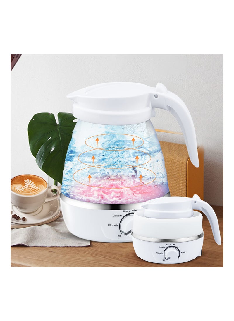 Excefore - Collapsible Kettle Portable, Travel Kettle Lightweight for Campervan, 0.6L Folding Electric Camping Kettle, Mini Silicone Foldable Kettle for Bedroom (White) - Image 1