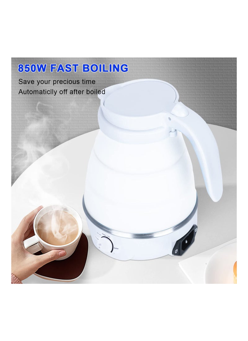 Excefore - Collapsible Kettle Portable, Travel Kettle Lightweight for Campervan, 0.6L Folding Electric Camping Kettle, Mini Silicone Foldable Kettle for Bedroom (White) - Image 1