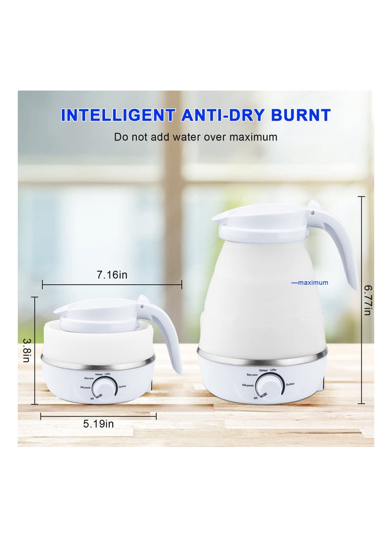 Excefore - Collapsible Kettle Portable, Travel Kettle Lightweight for Campervan, 0.6L Folding Electric Camping Kettle, Mini Silicone Foldable Kettle for Bedroom (White) - Image 1