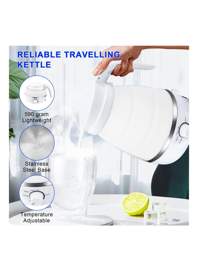 Excefore - Collapsible Kettle Portable, Travel Kettle Lightweight for Campervan, 0.6L Folding Electric Camping Kettle, Mini Silicone Foldable Kettle for Bedroom (White) - Image 1