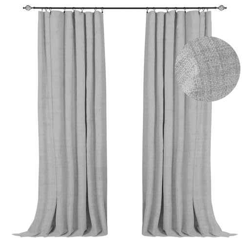 100 Blackout Shield Full Blackout Curtains for Bedroom 108 inch Length 2 Panels Set Clip RingsRod Pocket Faux Linen Black Out Curtains for Living Room Thermal Insulated 50Wx108L Grey
