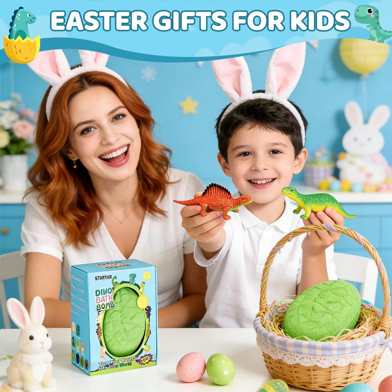 STARYAR Easter Bath Bombs for Kids with Surprise Dinosaur Toys Inside, Easter Basket Stuffers, XXXL Dinosaur Bath Bombs Gift Set, Easter Gifts for Kids, Dino Easter Eggs Filled Toys for Boys 3 4 5 6 7 - Image 3