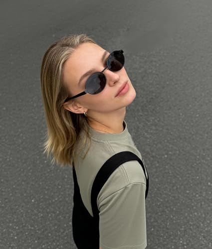 Fozono Premium Retro Vintage Oval Sunglasses for Women & Men | Trendy Gold Metal Frame UV Protection-Beach Vacations Daily Fashion Shades(Matte Black Frame/Black Lens) - Image 3