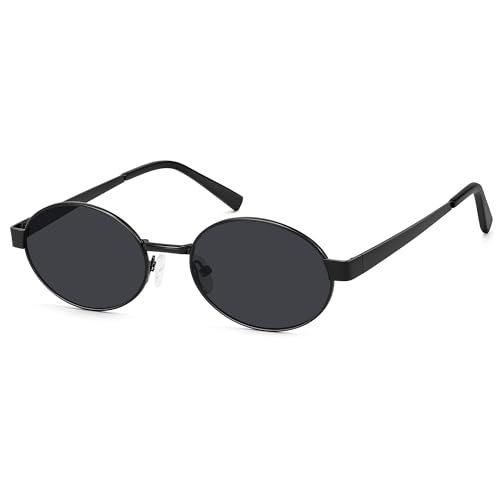 Fozono Premium Retro Vintage Oval Sunglasses for Women & Men | Trendy Gold Metal Frame UV Protection-Beach Vacations Daily Fashion Shades(Matte Black Frame/Black Lens) - Image 1