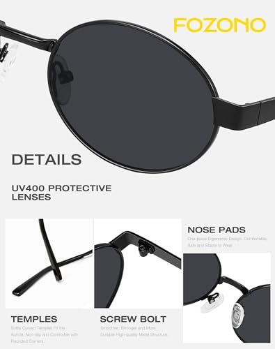 Fozono Premium Retro Vintage Oval Sunglasses for Women & Men | Trendy Gold Metal Frame UV Protection-Beach Vacations Daily Fashion Shades(Matte Black Frame/Black Lens) - Image 5