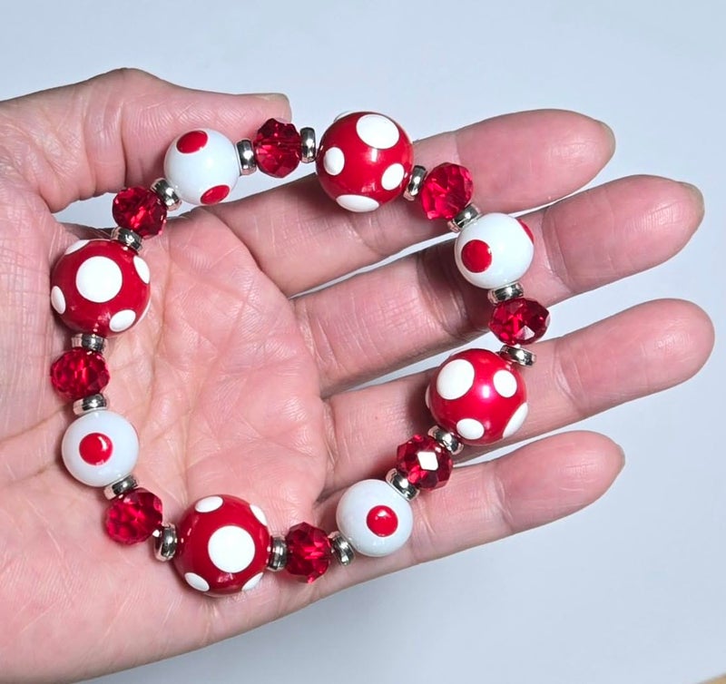 Linpeng Polka Dots Glass Beaded Stretch Bracelet, Christmas Birthday Gift Idea for Her, 1 pc (Red) - Image 3