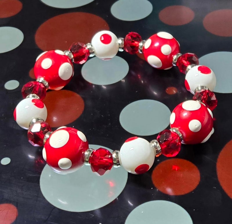 Linpeng Polka Dots Glass Beaded Stretch Bracelet, Christmas Birthday Gift Idea for Her, 1 pc (Red) - Image 5