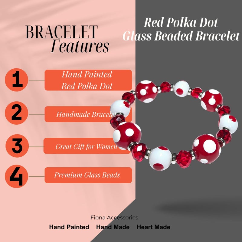 Linpeng Polka Dots Glass Beaded Stretch Bracelet, Christmas Birthday Gift Idea for Her, 1 pc (Red) - Image 4