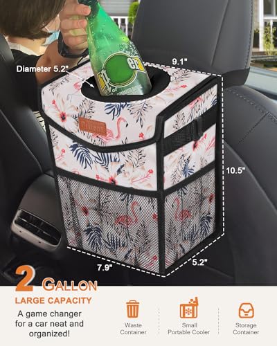 Pritent Car Trash Can with Lid Cute Leakproof Car Trash Garbage Bag Hanging Vehicle Trash Bin Small Portable Automotive Garbage Cans Organizer for BackFront SeatTrapezoidFlamingo Print - Image 3