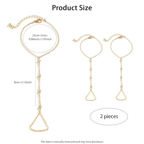 Zytiqt 2 Pieces Ring Bracelet, chain Bracelet for Women, Hand Chain for Women, Hand Accessories, Suitable for Formal Events, Parties, Wear, Holiday Gifts, Birthday Gifts（Golden） - Image 2