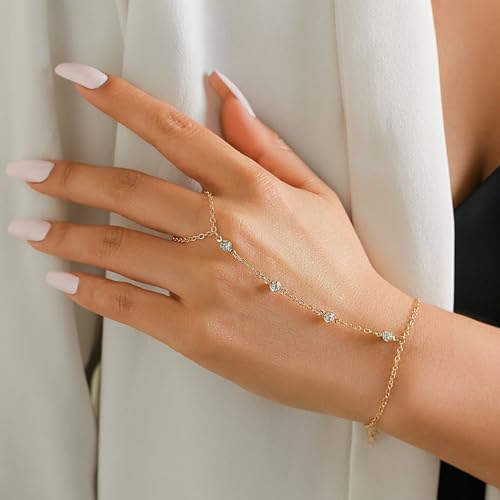 Zytiqt 2 Pieces Ring Bracelet, chain Bracelet for Women, Hand Chain for Women, Hand Accessories, Suitable for Formal Events, Parties, Wear, Holiday Gifts, Birthday Gifts（Golden） - Image 5