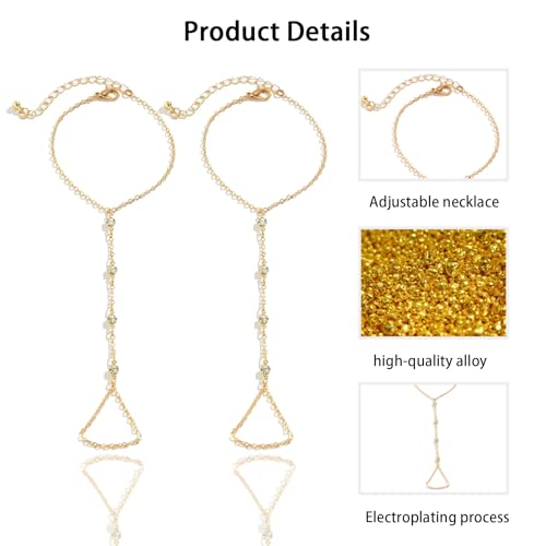 Zytiqt 2 Pieces Ring Bracelet, chain Bracelet for Women, Hand Chain for Women, Hand Accessories, Suitable for Formal Events, Parties, Wear, Holiday Gifts, Birthday Gifts（Golden） - Image 3