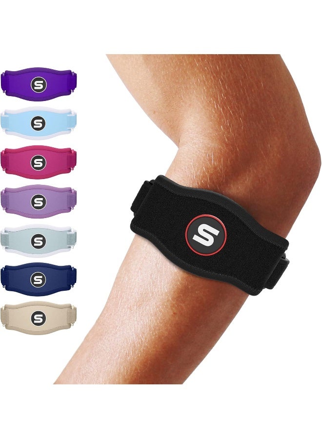 SS SLEEVE STARS Sleeve Stars Tennis Elbow Support Strap, Golfers Elbow Support for Men & Women Epicondylitis Clasp, Counterforce Arm Band for Tendonitis Relief, w/ 3 Straps Length, Fits 9"-23" (1, Black, One Size)  - Image 1
