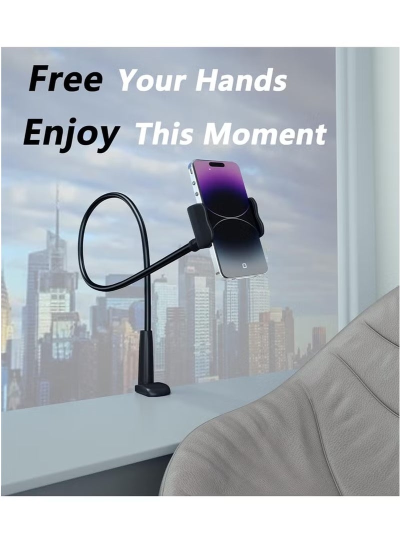 vesus Cell Phone Clip Bed Stand Holder, with Grip Flexible Long Arm Gooseneck Bracket Mount Clamp for Desk, Compatible with iPhone 14 Pro Max XR X 8 7 6 or other 3.5-7" Devices (Black) - Image 5