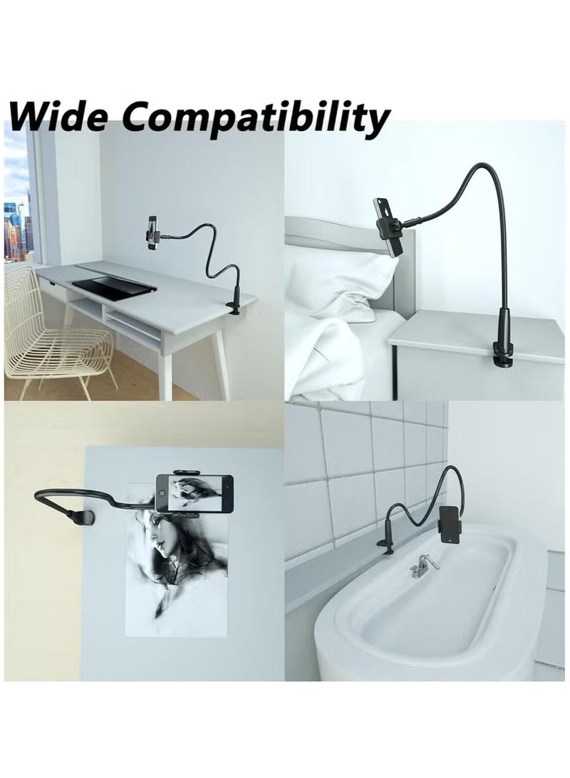 vesus Cell Phone Clip Bed Stand Holder, with Grip Flexible Long Arm Gooseneck Bracket Mount Clamp for Desk, Compatible with iPhone 14 Pro Max XR X 8 7 6 or other 3.5-7" Devices (Black) - Image 4