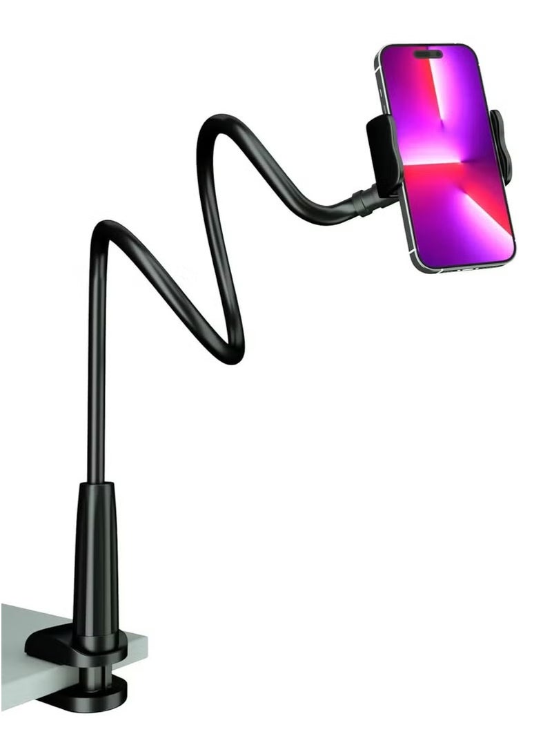 vesus Cell Phone Clip Bed Stand Holder, with Grip Flexible Long Arm Gooseneck Bracket Mount Clamp for Desk, Compatible with iPhone 14 Pro Max XR X 8 7 6 or other 3.5-7" Devices (Black) - Image 1