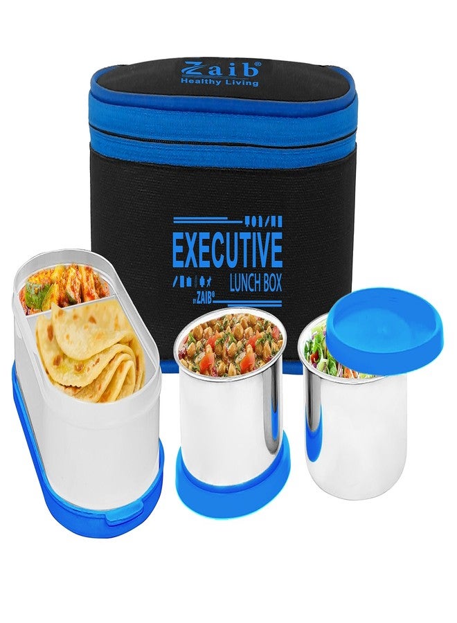 Zaib Stainless Steel Lunch Box for Kids & School – 2 Compartment Leak Proof Tiffin Box Set with Insulated Bag – Air Tight Food Container for Boys, Girls, & Office (Blue Executive) - Image 1